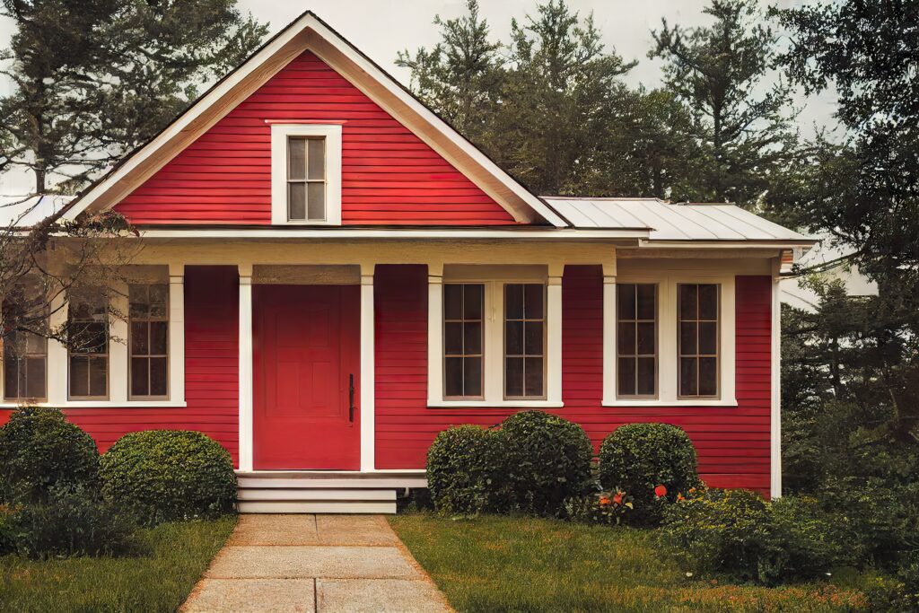 bright red front door of house against background of red wall